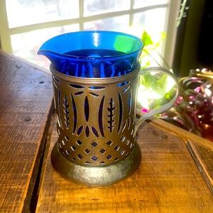 Antique mini blue glass pitcher